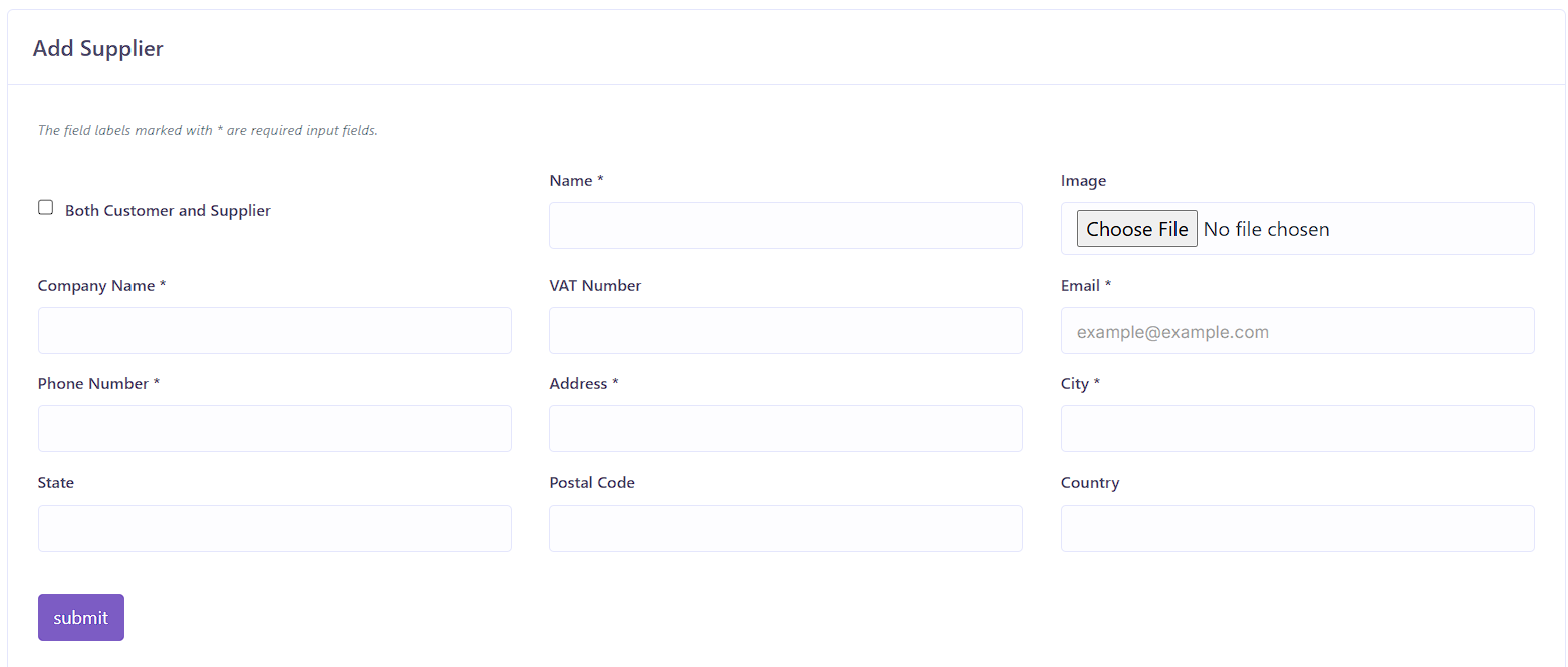 Add Supplier Form