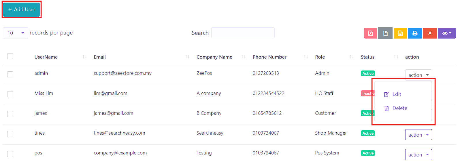 User List Page