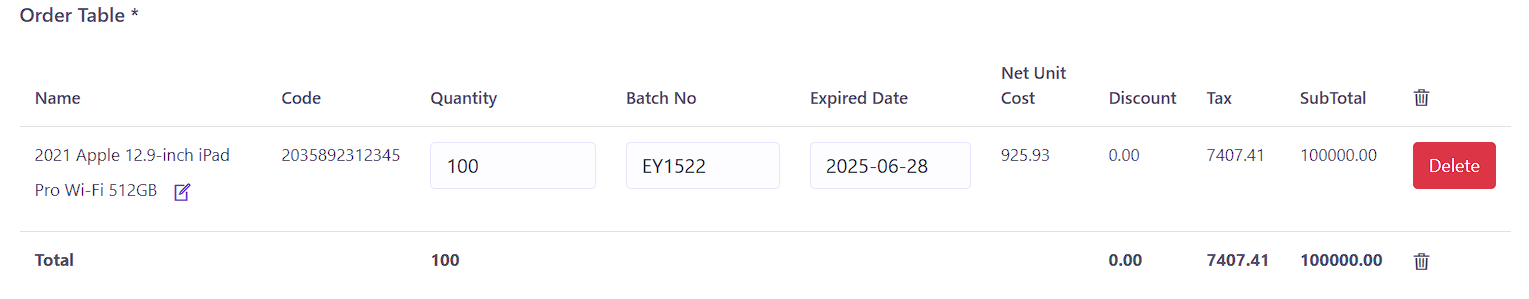 Purchase Index Page