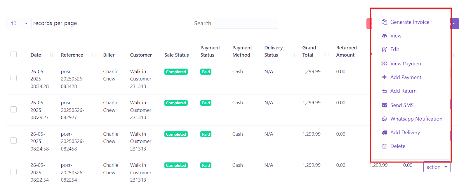Sales Action Options