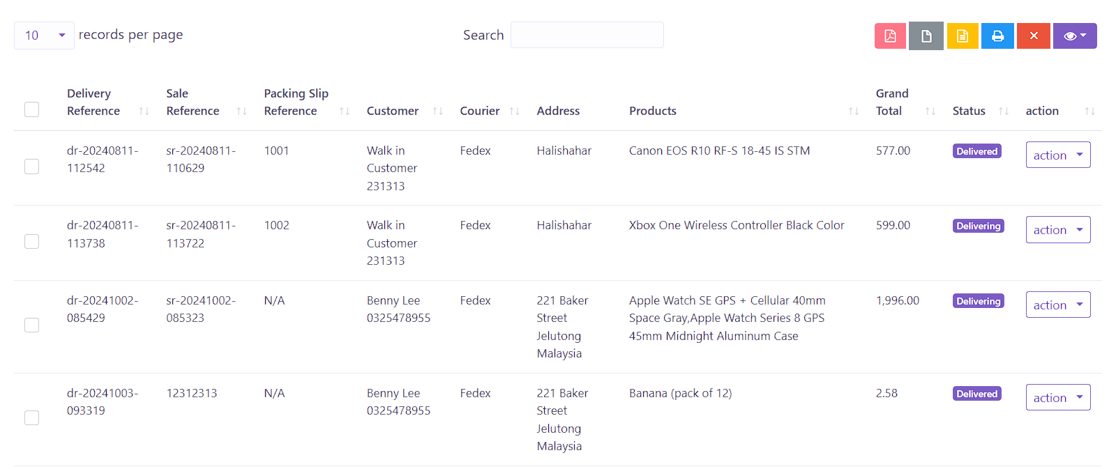 Delivery List Page